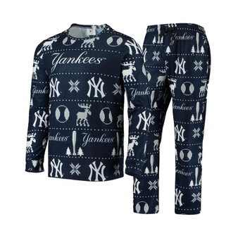 Men's Navy New York Yankees Ugly Pajama Sleep Set