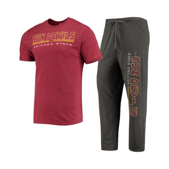 Men's Heathered Charcoal and Maroon Arizona State Sun Devils Meter T-shirt and Pants Sleep Set