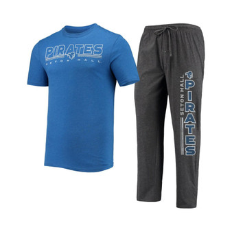 Men's Heathered Charcoal, Blue Seton Hall Pirates Meter T-shirt and Pants Sleep Set