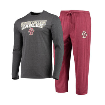 Men's Maroon, Heathered Charcoal Boston College Eagles Meter Long Sleeve T-shirt and Pants Sleep Set