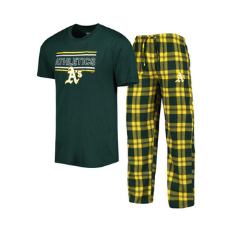 Men's Green and Gold Oakland Athletics Badge T-shirt and Pants Sleep Set
