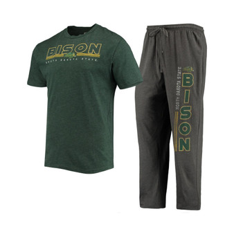 Men's Heathered Charcoal, Green NDSU Bison Meter T-shirt and Pants Sleep Set