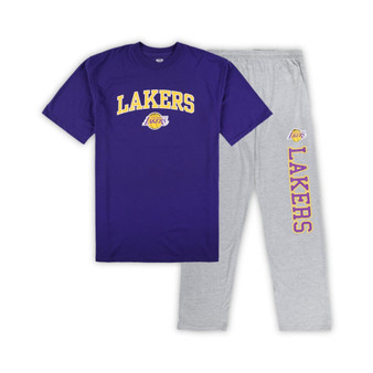 Men's Purple, Heather Gray Los Angeles Lakers Big and Tall T-shirt and Pajama Pants Sleep Set