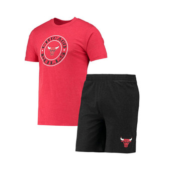 Men's Black, Red Chicago Bulls T-shirt and Shorts Sleep Set