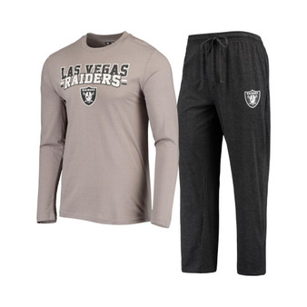 Men's Black, Silver Las Vegas Raiders Meter Long Sleeve T-shirt and Pants Sleep Set