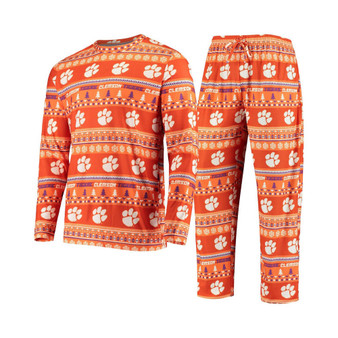 Men's Orange Clemson Tigers Ugly Sweater Knit Long Sleeve Top and Pant Set