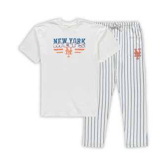Men's White, Royal New York Mets Big and Tall Pinstripe Sleep Set