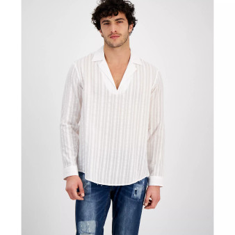 INC International Concepts Men's Regular-Fit Gauze Stripe Popover Shirt, Created for Macy's