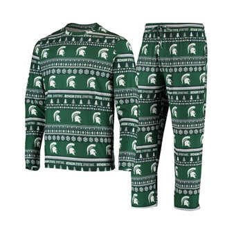 Men's Green Michigan State Spartans Ugly Sweater Knit Long Sleeve Top and Pant Set