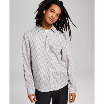 Men's Mini Check Long-Sleeve Button-Up Shirt