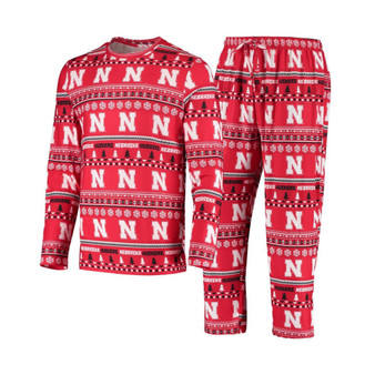 Men's Scarlet Nebraska Huskers Ugly Sweater Knit Long Sleeve Top and Pant Set