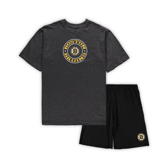 Men's Black, Heathered Charcoal Boston Bruins Big and Tall T-shirt and Shorts Sleep Set