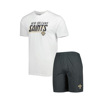 Men's Charcoal, White New Orleans Saints Downfield T-shirt and Shorts Sleep Set