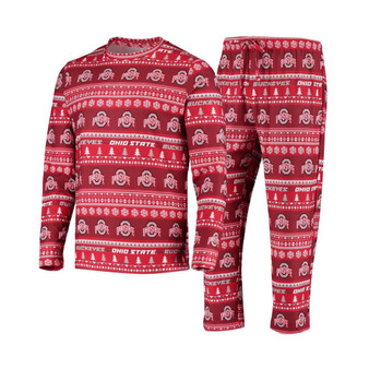Men's Scarlet Ohio State Buckeyes Ugly Sweater Knit Long Sleeve Top and Pant Set