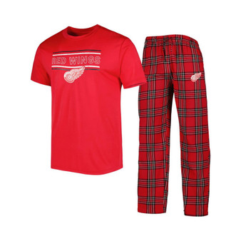 Men's Red, Black Detroit Red Wings Badge T-shirt and Pants Sleep Set