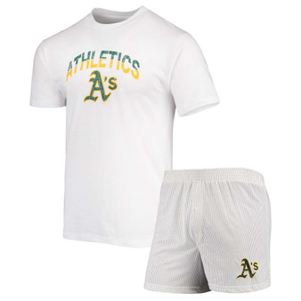 Men's White and Gray Oakland Athletics Gateway T-shirt and Boxer Shorts Sleep Set
