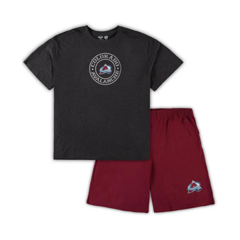 Men's Burgundy and Heathered Charcoal Colorado Avalanche Big and Tall T-shirt and Shorts Sleep Set