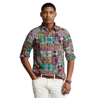 Men's Classic-Fit Patchwork Madras Shirt