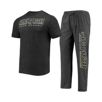 Men's Heathered Charcoal, Black Wake Forest Demon Deacons Meter T-shirt and Pants Sleep Set