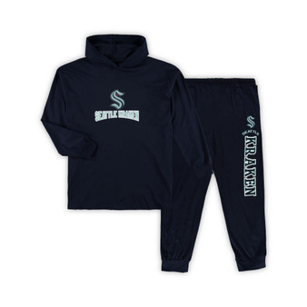 Men's Deep Sea Blue Seattle Kraken Big and Tall Pullover Hoodie and Joggers Sleep Set