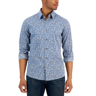 Men's Modern-Fit Stretch Leaf-Print Button-Down Shirt