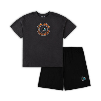 Men's Black, Heathered Charcoal San Jose Sharks Big and Tall T-shirt and Shorts Sleep Set