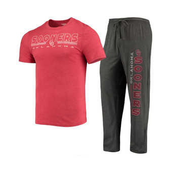 Men's Heathered Charcoal, Crimson Oklahoma Sooners Meter T-shirt and Pants Sleep Set