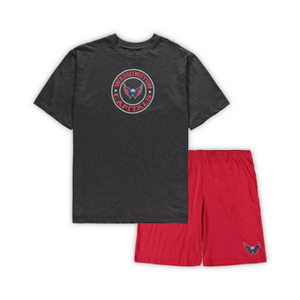 Men's Red, Heathered Charcoal Washington Capitals Big and Tall T-shirt and Shorts Sleep Set