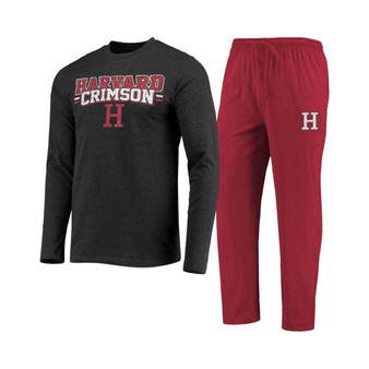 Men's Crimson, Heathered Charcoal Harvard Crimson Meter Long Sleeve T-shirt and Pants Sleep Set