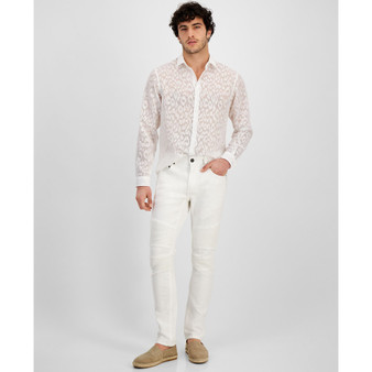 INC International Concepts Men's Regular-Fit Leopard Burnout Button-Down Shirt