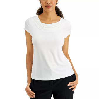 Women's Stretch Knit Cowl-Neck Short-Sleeve Top