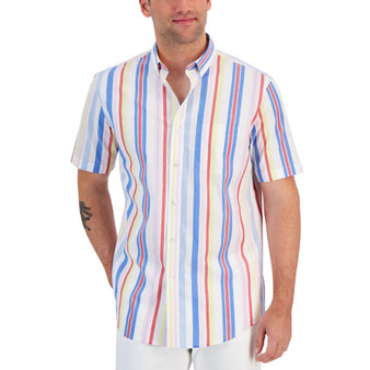 Men's Larry Striped Poplin Short-Sleeve Button-Down Shirt, Created for Macy's