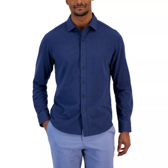 Men's Classic-Fit Heathered Jersey-Knit Button-Down Shirt, Created for Macy's