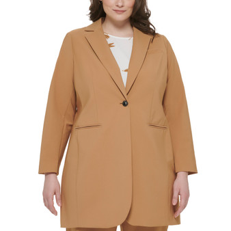 Plus Size Infinite Stretch Notched-Collar One-Button Blazer