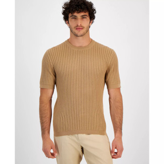 Men's Regular-Fit Eyelet-Stripe Sweater-Knit T-Shirt, Created for Macy's