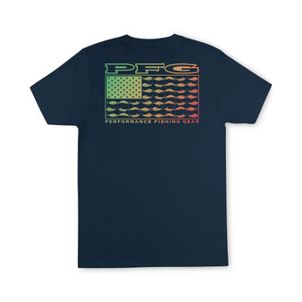 Men's Performance Fishing Gear Gradient Fish Flag Graphic T-Shirt