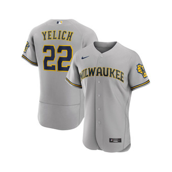 Men's Christian Yelich Gray Milwaukee Brewers Road Authentic Player Logo Jersey