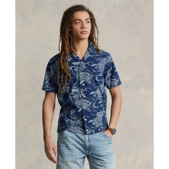 Men's Classic-Fit Koi-Print Cotton-Linen Shirt