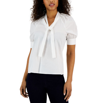 Women's Short-Sleeve Poplin Tie-Neck Top