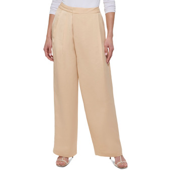 Women's Mid Rise Crossover Pleat Wide-Leg Pants