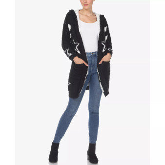 Women's Hooded Open Front Sherpa Coat