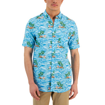Men's Island Waves Classic-Fit Textured Tropical-Print Button-Down Shirt, Created for Macy's