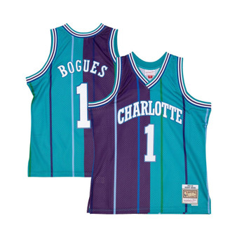 Men's Muggsy Bogues Teal, Purple Charlotte Hornets Hardwood Classics 1992-93 Split Swingman Jersey