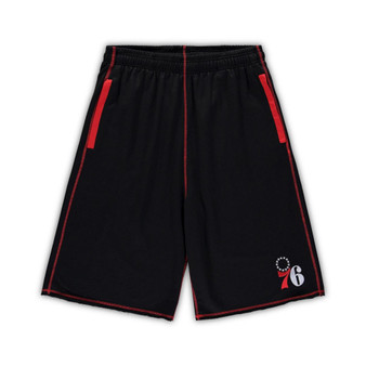 Men's Black, Red Philadelphia 76ers Big and Tall Contrast Stitch Knit Shorts