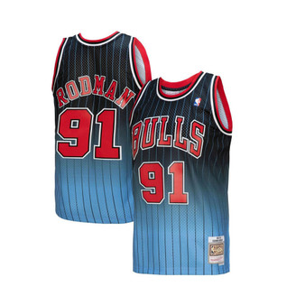 Men's Dennis Rodman Black, Light Blue Chicago Bulls 1995/96 Hardwood Classics Fadeaway Swingman Player Jersey