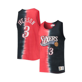 Men's Allen Iverson Red and Black Philadelphia 76ers Hardwood Classics Tie-Dye Name and Number Tank Top