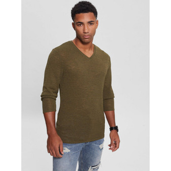 Men's Long-Sleeve Gauze V-neck Fitted T-shirt