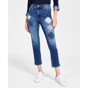 Women's Argyle-Patchwork Ankle Jeans