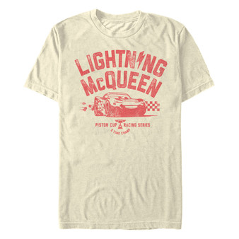 Disney Pixar Men's Cars Distressed Lightning McQueen 5 Time Champ Short Sleeve T-Shirt