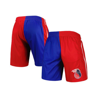 Men's Blue and Red Detroit Pistons Hardwood Classics 2003 Split Swingman Shorts